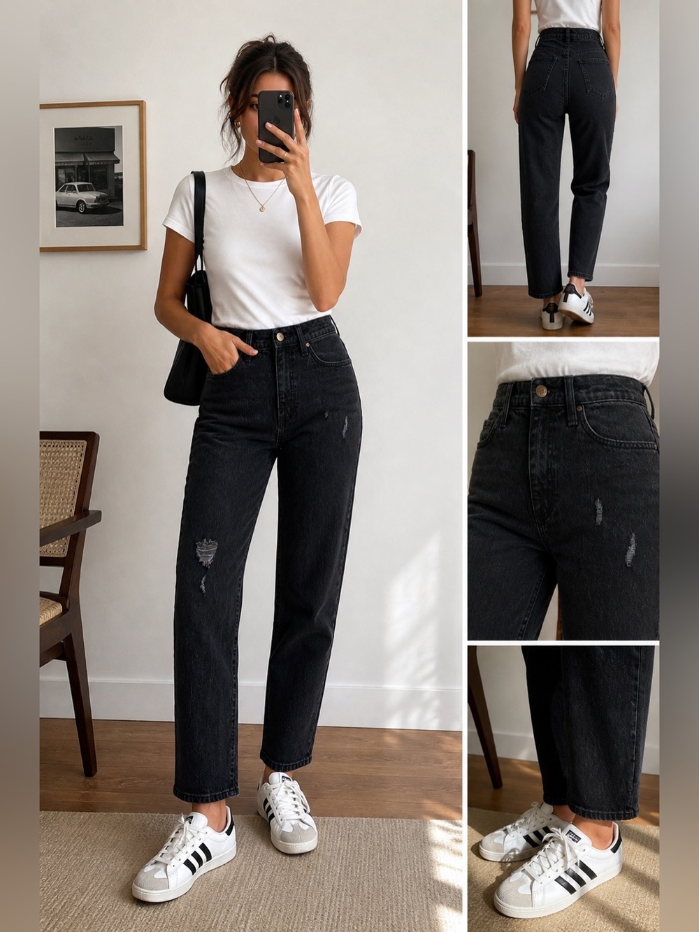 Universal Thread Vintage Straight Jeans Black Distressed High Rise Size 4/27